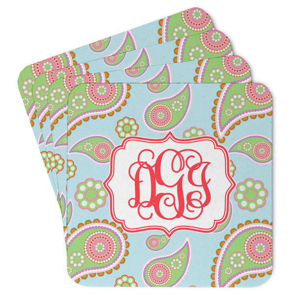 Custom Blue Paisley Paper Coasters w/ Monograms