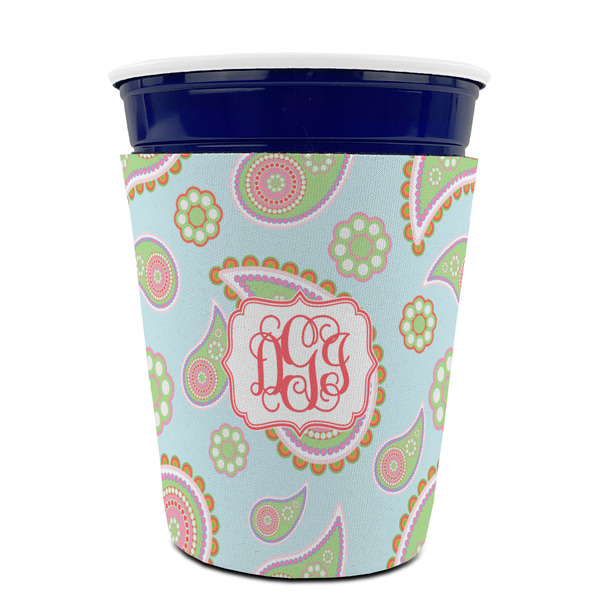 Blue Paisley Party Cup Sleeves - without bottom - FRONT (on cup)