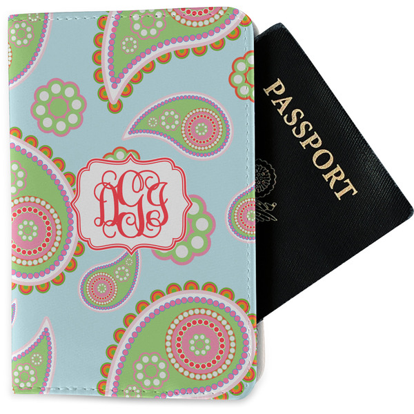 Custom Blue Paisley Passport Holder - Fabric w/ Monogram