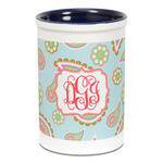 Blue Paisley Ceramic Pencil Holders - Blue