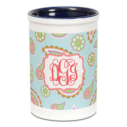 Blue Paisley Ceramic Pencil Holders - Blue