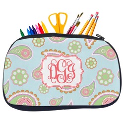 Blue Paisley Neoprene Pencil Case - Medium w/ Monogram