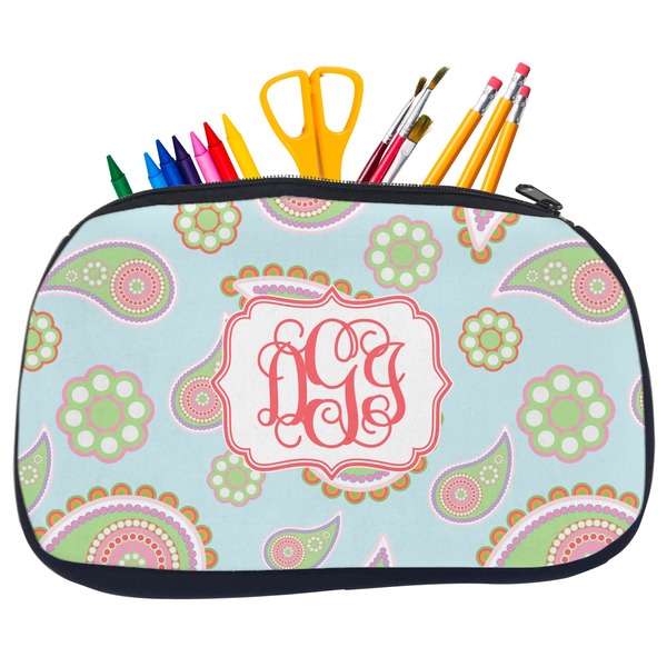 Blue Paisley Pencil / School Supplies Bags - Medium
