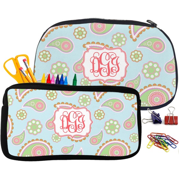 Blue Paisley Pencil / School Supplies Bags Small and Medium