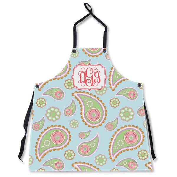 Custom Blue Paisley Apron Without Pockets w/ Monogram