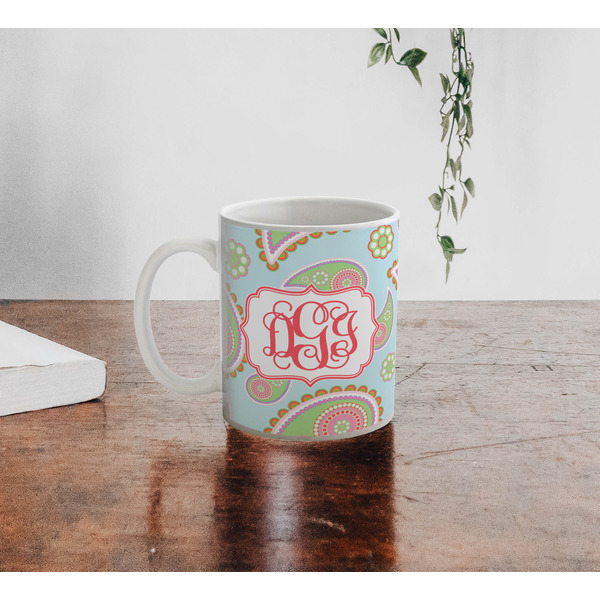 Blue Paisley Personalized Coffee Mug - Lifestyle
