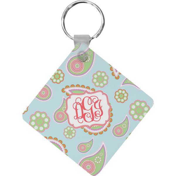 Custom Blue Paisley Diamond Plastic Keychain w/ Monogram