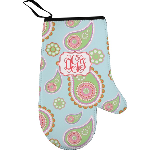 Custom Blue Paisley Right Oven Mitt (Personalized)