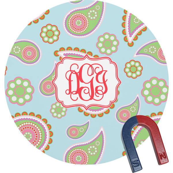 Custom Blue Paisley Round Fridge Magnet (Personalized)