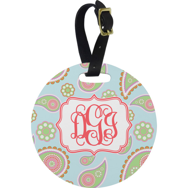 Custom Blue Paisley Plastic Luggage Tag - Round (Personalized)