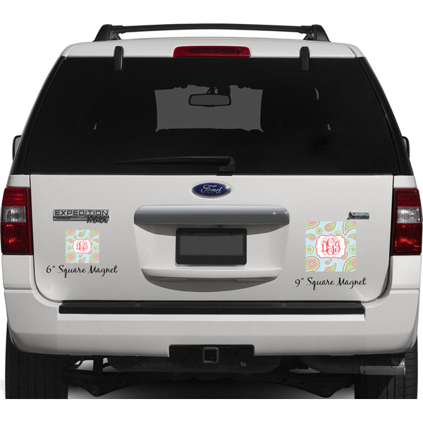 Blue Paisley Personalized Square Car Magnets on Ford Explorer