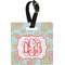 Blue Paisley Plastic Luggage Tag - Square w/ Monogram