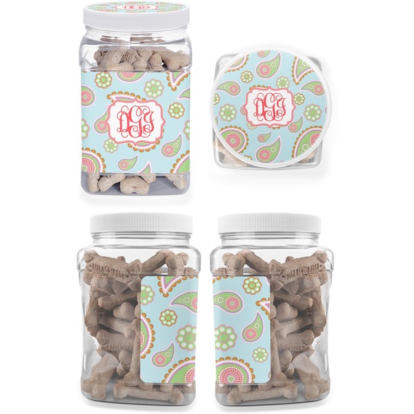 Blue Paisley Pet Treat Jar - Multiple Angles