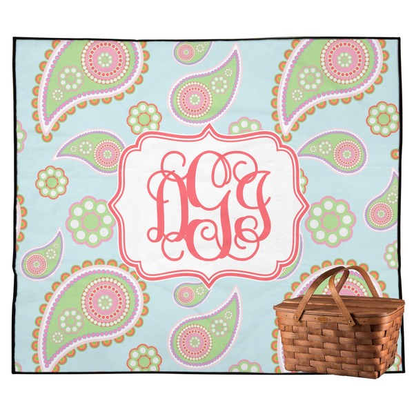 Custom Blue Paisley Outdoor Picnic Blanket (Personalized)