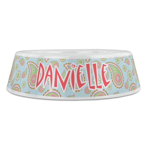 Blue Paisley Plastic Pet Bowls - Large - FRONT