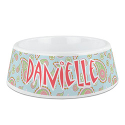Blue Paisley Plastic Dog Bowl (Personalized)