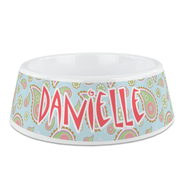 Custom Blue Paisley Plastic Dog Bowl - Medium (Personalized)