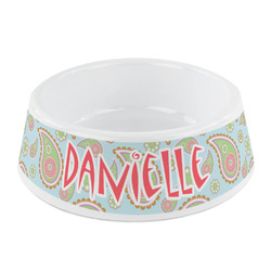 Blue Paisley Plastic Dog Bowl - Small (Personalized)