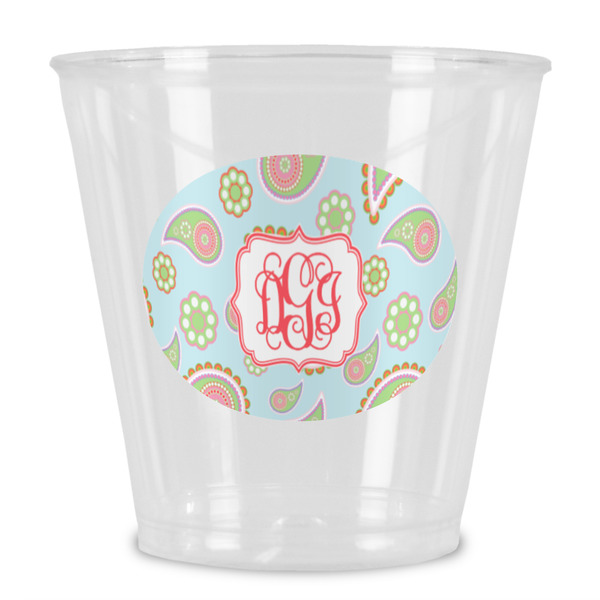 Custom Blue Paisley Plastic Shot Glass (Personalized)