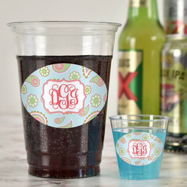 Blue Paisley Plastic Shot Glasses - In Context