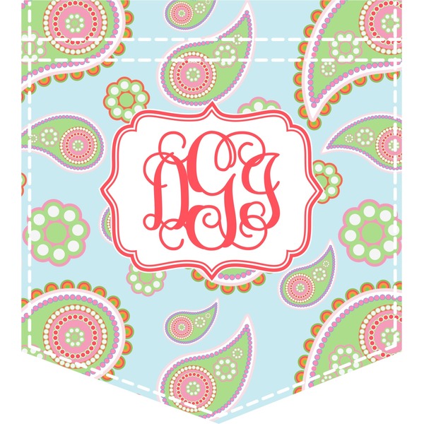 Custom Blue Paisley Iron On Faux Pocket (Personalized)