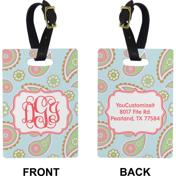 Blue Paisley Rectangle Luggage Tag (Front + Back)