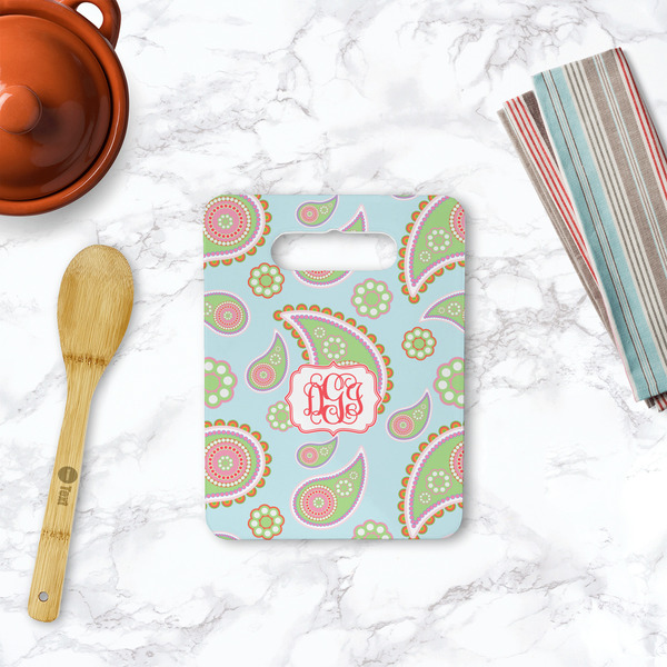 Blue Paisley Rectangle Trivet with Handle - LIFESTYLE