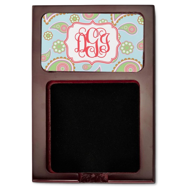 Blue Paisley Red Mahogany Sticky Note Holder - Flat
