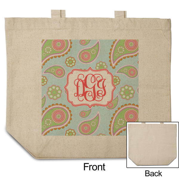 Blue Paisley Reusable Cotton Grocery Bag - Front & Back View
