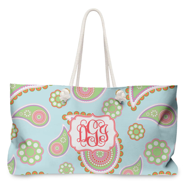 Custom Blue Paisley Large Tote Bag with Rope Handles (Personalized)