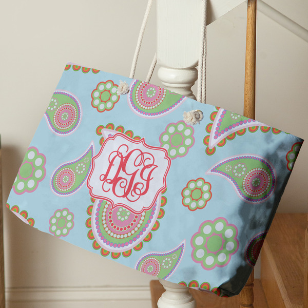 Blue Paisley Large Rope Tote - Life Style