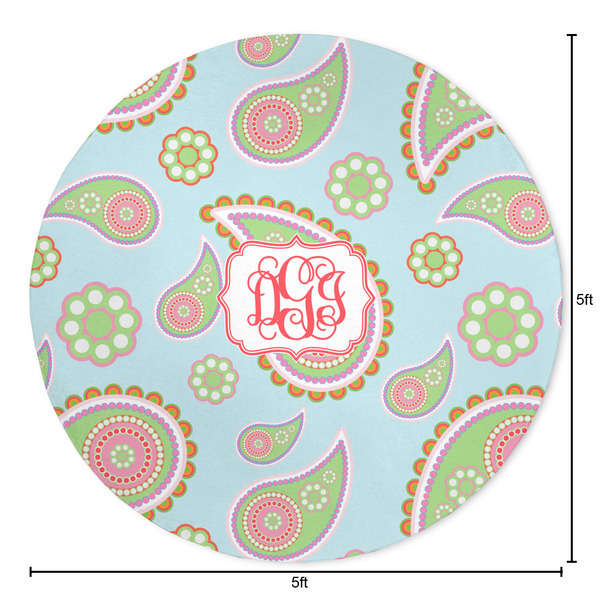 Blue Paisley Round Area Rug - Size