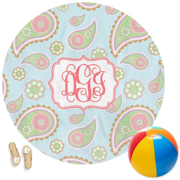 Custom Blue Paisley Round Beach Towel (Personalized)