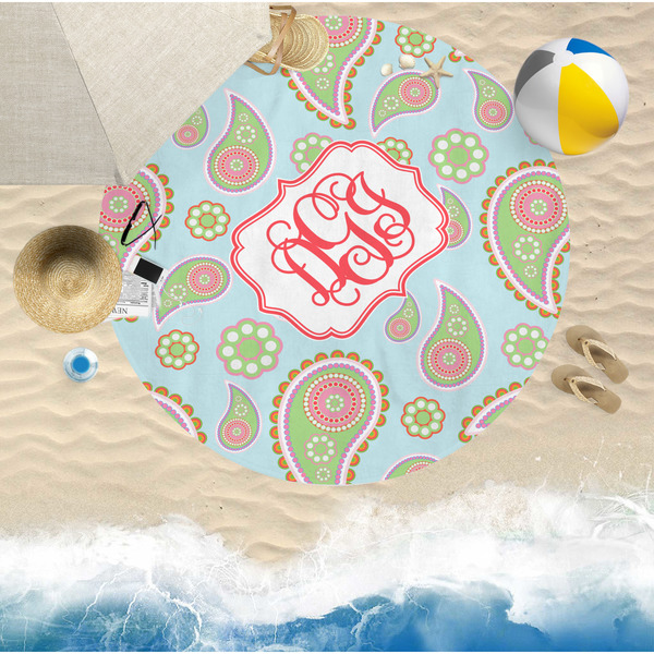 Blue Paisley Round Beach Towel Lifestyle