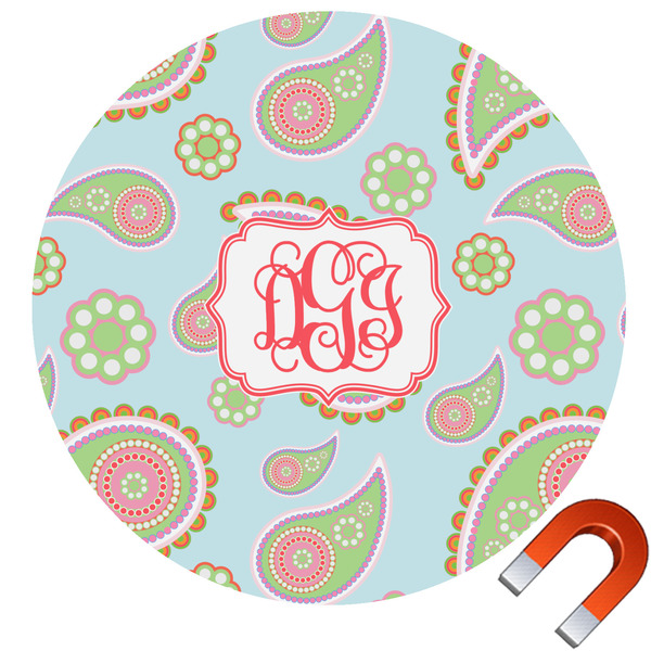 Custom Blue Paisley Round Car Magnet - 6" (Personalized)