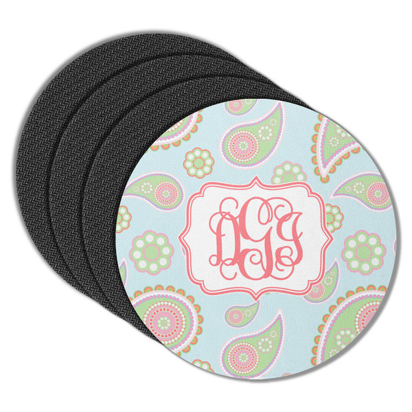 Custom Blue Paisley Round Rubber Backed Coasters - Set of 4 (Personalized)