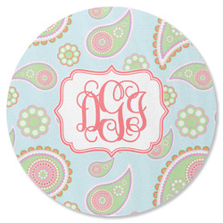 Blue Paisley Round Rubber Backed Coaster (Personalized)