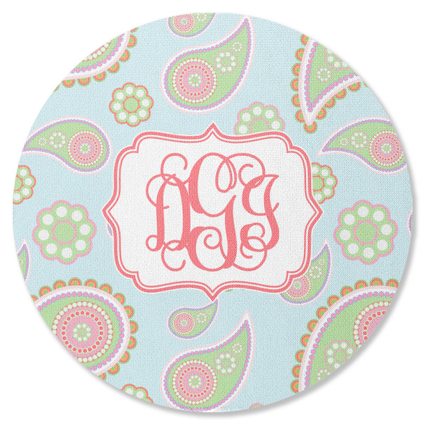 Blue Paisley Round Coaster Rubber Back - Single