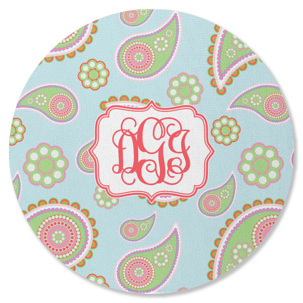 Blue Paisley Round Coaster Rubber Back - Single