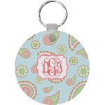 Blue Paisley Round Plastic Keychain (Personalized)