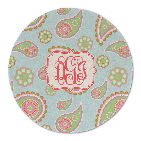Custom Blue Paisley Round Linen Placemat - Single Sided (Personalized)