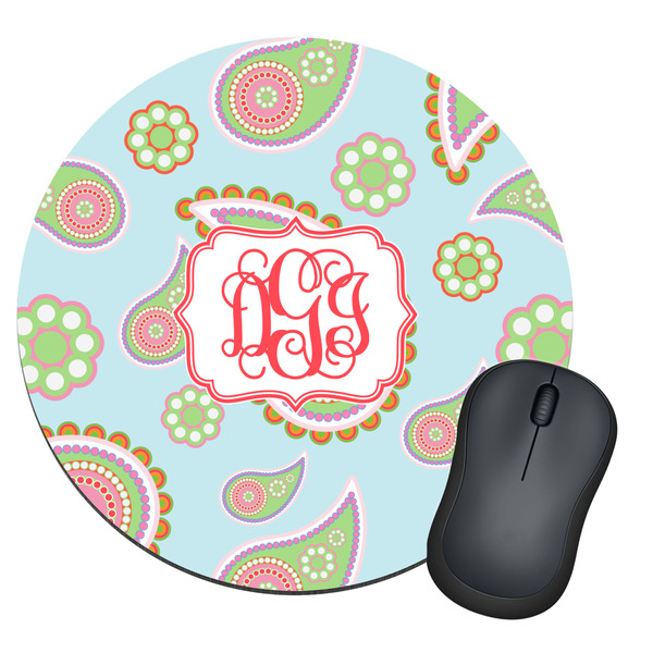 Custom Blue Paisley Round Mouse Pad (Personalized)