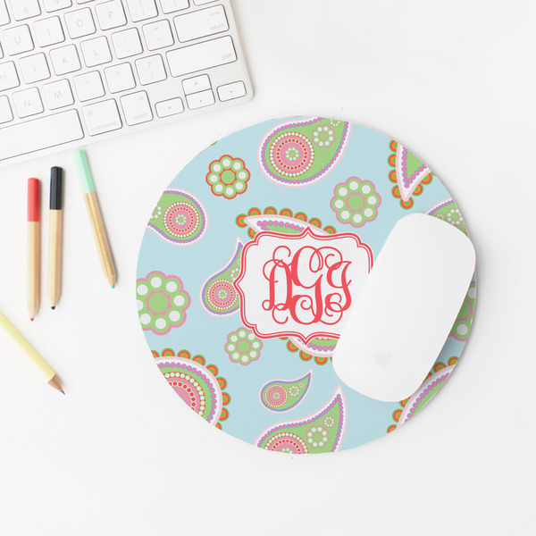 Blue Paisley Round Mousepad - LIFESTYLE 2