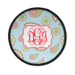 Blue Paisley Iron On Round Patch w/ Monogram