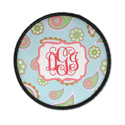 Blue Paisley Iron On Round Patch w/ Monogram