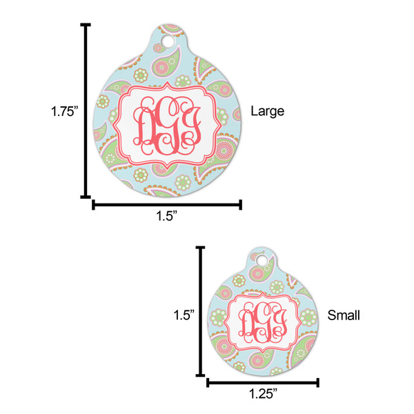 Blue Paisley Round Pet ID Tag - Large - Comparison Scale