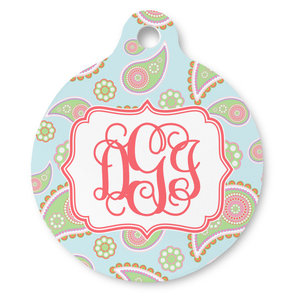 Custom Blue Paisley Round Pet ID Tag (Personalized)