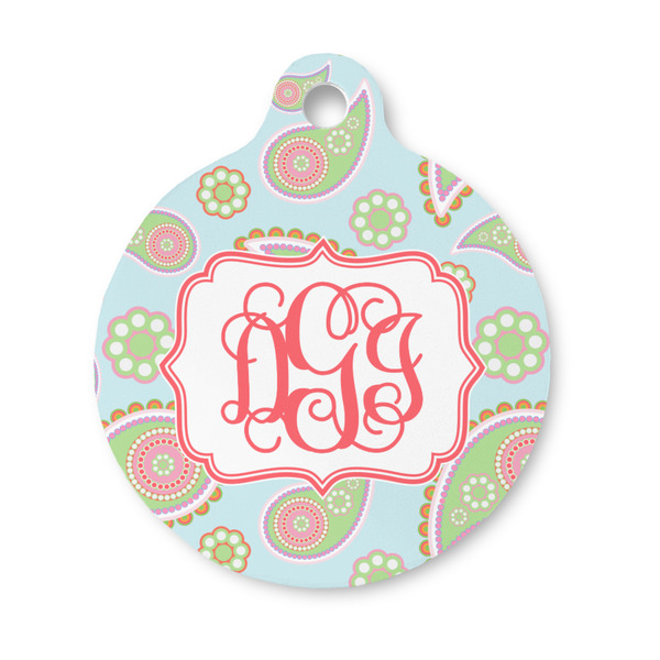 Custom Blue Paisley Round Pet ID Tag - Small (Personalized)