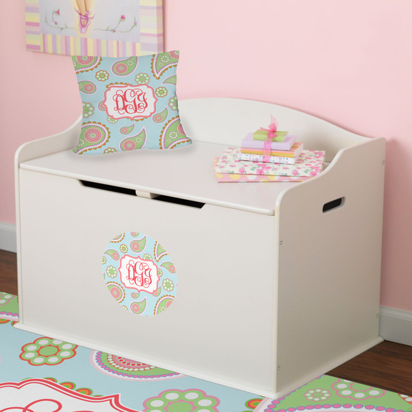 Blue Paisley Round Wall Decal on Toy Chest