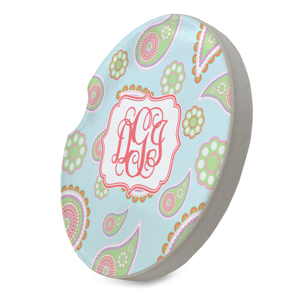 Blue Paisley Sandstone Car Coaster - STANDING ANGLE